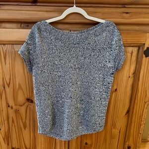 Talbots Bateau Neck Pullover Sweater 100% Linen Textured Black White Stripe Wm M